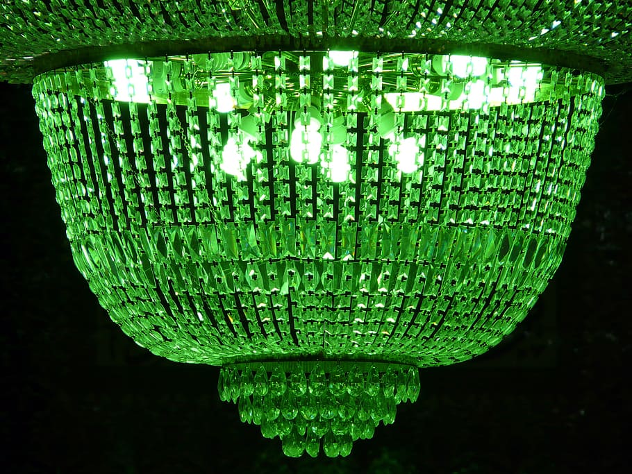 Chandelier, Crystal, Glass, Light, crystal, glass, crystal glass, green, green color, close-up, underwater