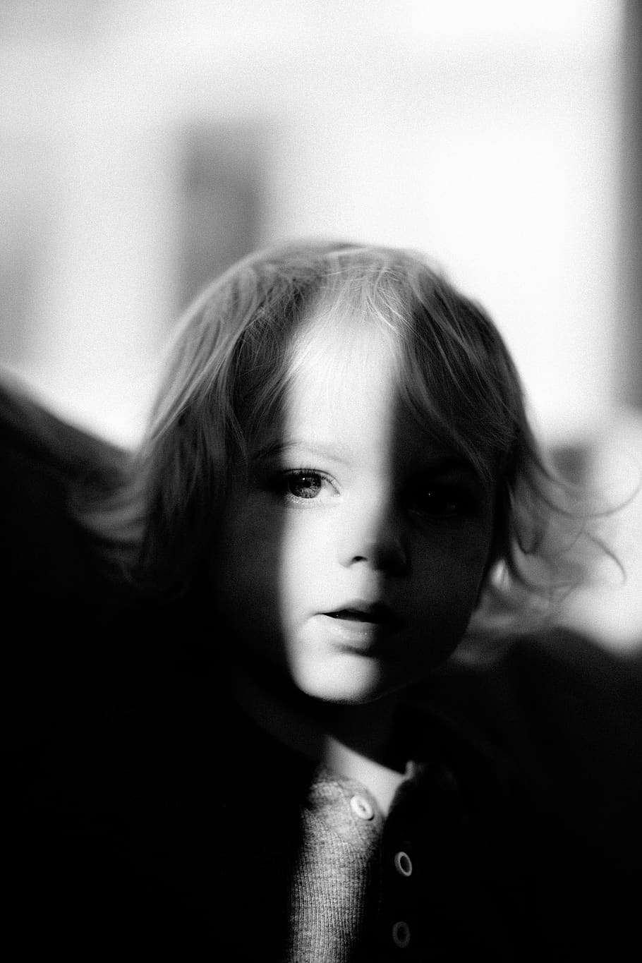 baby, kid, child, blur, black and white, portrait, childhood, headshot, one person, indoors