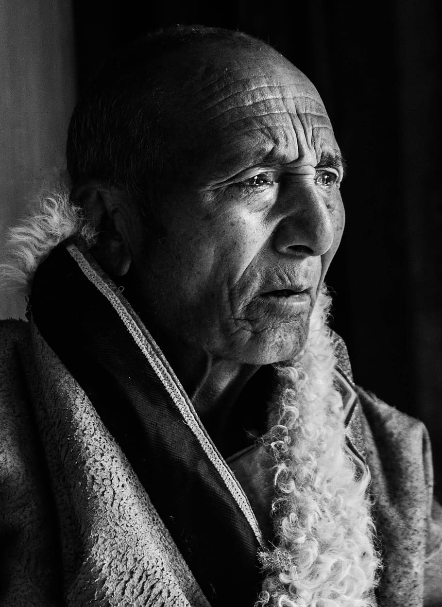 Gannan Prefecture, Tibetans, Sketch, in gannan prefecture, please use comma-separated, senior adult, one man only, one person, dark, adult