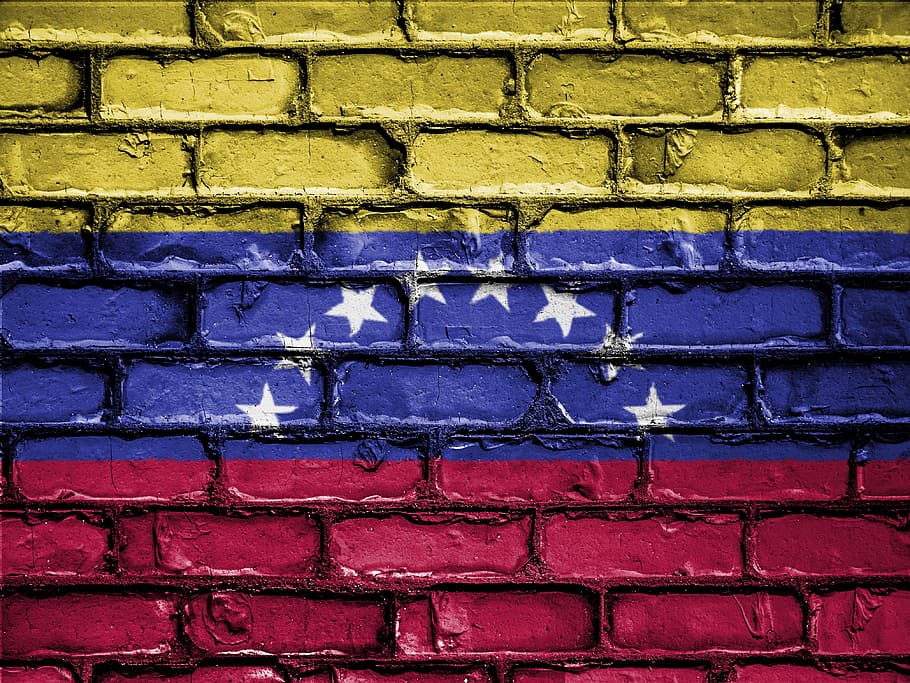amarillo, azul, rojo, bandera, blanco, estrellas, pintado, pared de ladrillo, nación, emblema