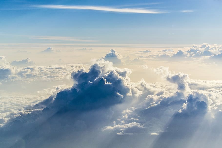 aerial, white, clouds, sky, altitude, weather, blue, air, environment, cloudscape