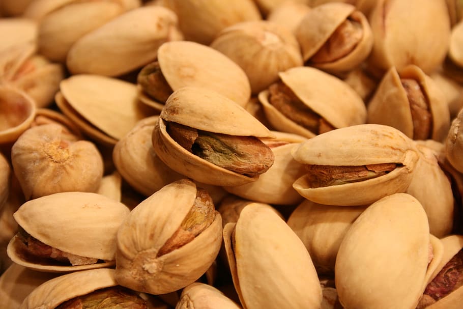 close-up photo, pistachio, nut lot, pistachios, nuts, snack, nutshells, market, delicious, salty