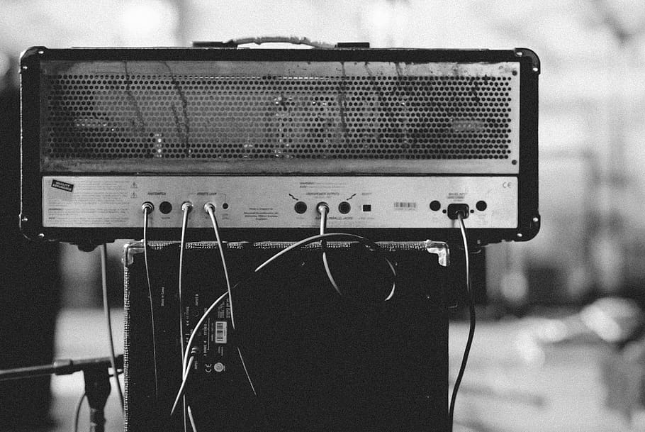 amplifier, black and white, music, cords, electronic, speaker, technology, close-up, focus on foreground, arts culture and entertainment