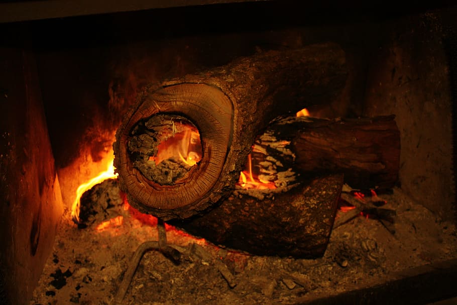 fogo, lareira, log, aconchegante, interior, calor, fogo - fenômeno natural, calor - temperatura, chama, queima