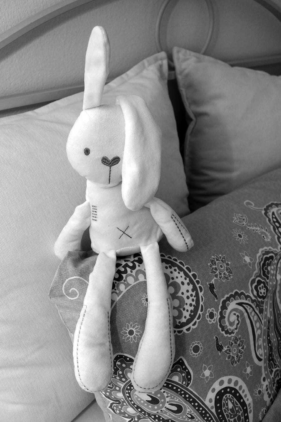 bed, bed bunny, hare, rabbit ear, pillow, snuggle, stuffed animal, cute, easter bunny, feel good
