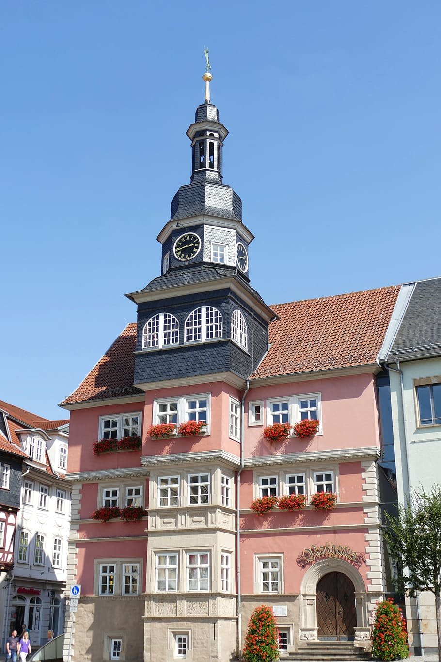 Eisenach, Turingia, Alemania, centro histórico, espacio, mercado, históricamente, ayuntamiento, reloj, exterior del edificio