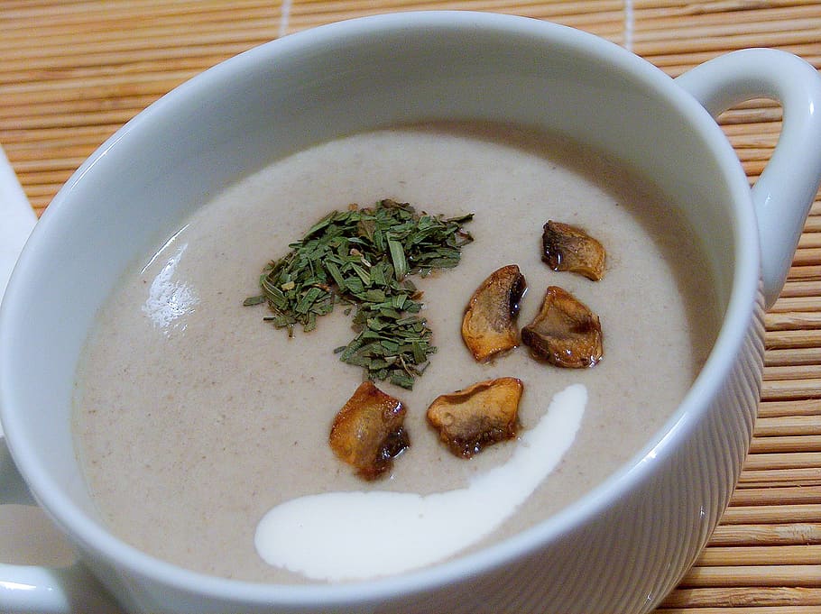 mushroom soup, soup, cream soup, meal, serving, bowl, food, eating, food amp drink, taste