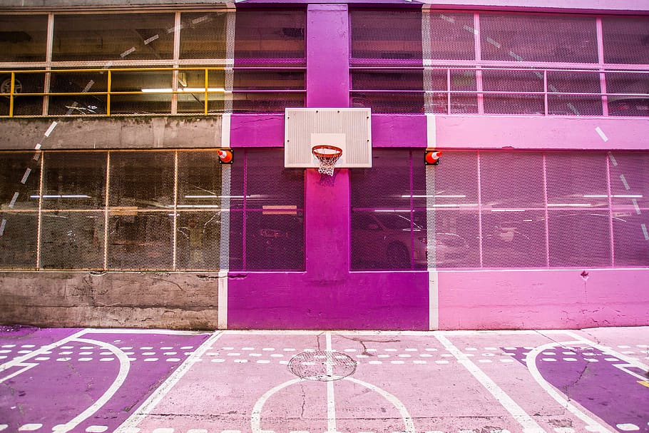 architecture, building, basketball, court, sport, venue, ring, built structure, pink color, building exterior