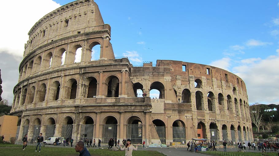 colosseum, italia, roma, bersejarah, bangunan, arena, gladiator, perjalanan, lengkungan, sekelompok orang