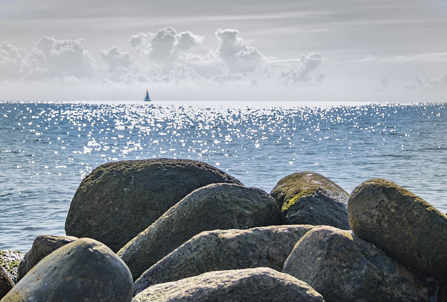 piedras, costa, mar, agua, piedra redonda, playa de piedra, mar báltico, gris, vacaciones, roca