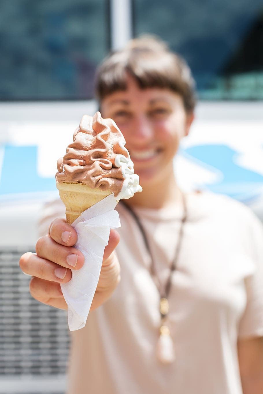 woman, ice cream, cone, hand, girl, lady, female, sunny, summer, food