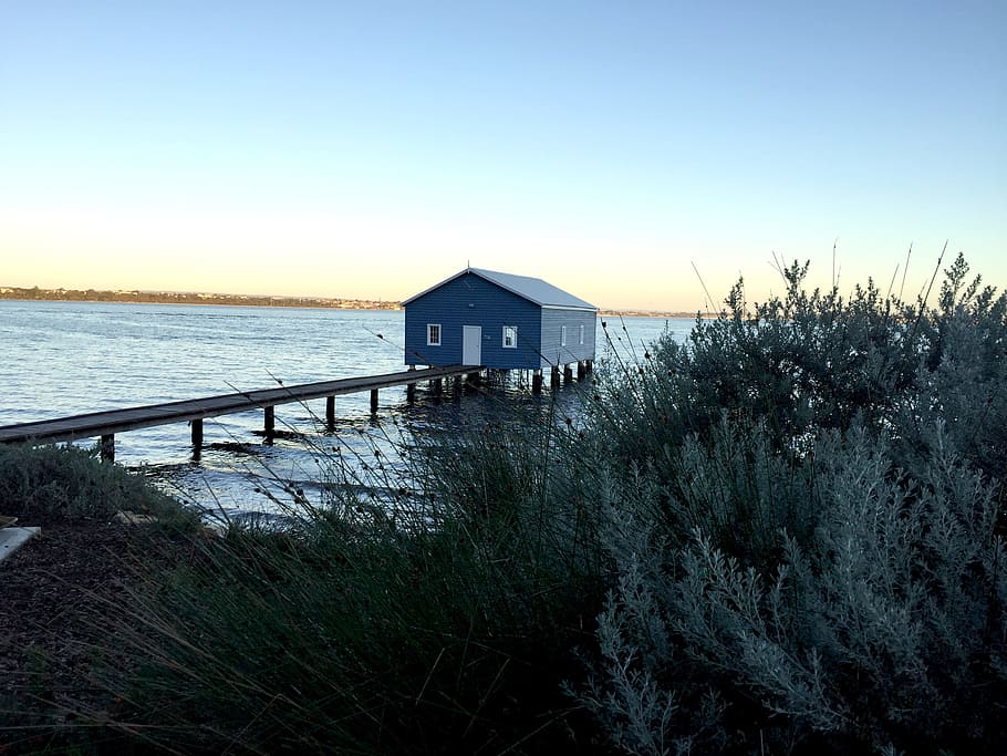 blue boat house, perth, western australia, swan river, blue, boathouse, river, francis l australia, shed, western