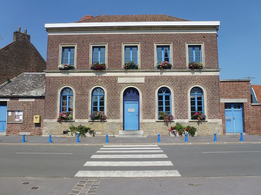 bellaing, town hall, france, administration, building, front, facade, architecture, built structure, building exterior
