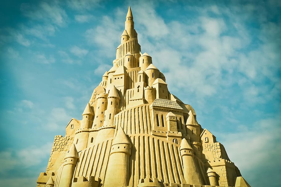 sand castle, daylight, sandburg, art, sand sculpture, sculpture, sand, statue, sand picture, artwork