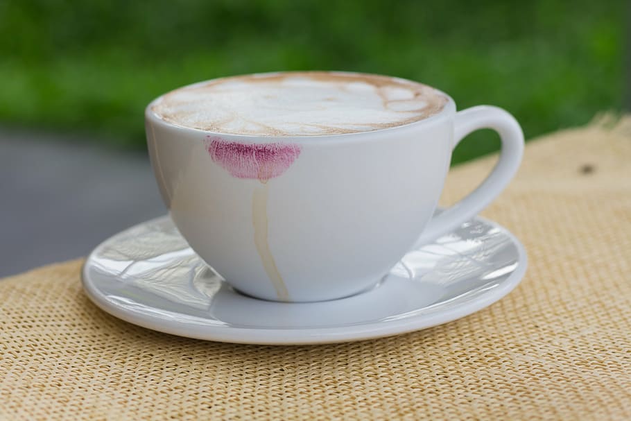selective, focus photography, white, ceramic, cup, cappuccino, beverage, in the morning, do the job, art