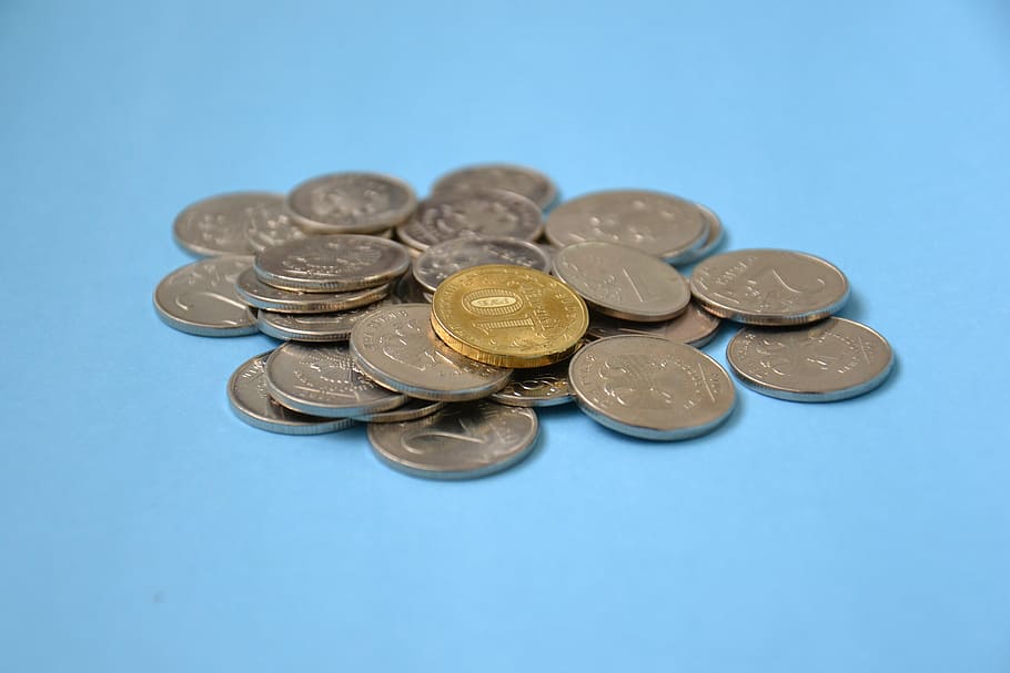 ruble, coins, money, russian, handful, kopek, bank, macro, trifle, finance