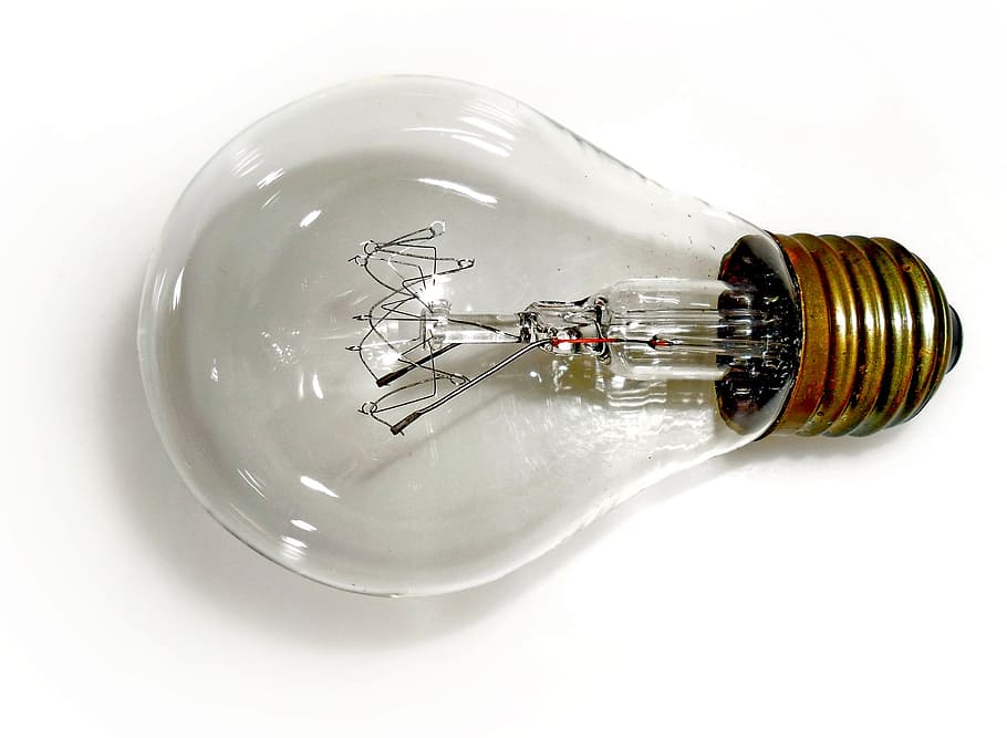 電球, ライト, ランプ, ナシ, エジソン, 白い背景, スタジオショット, ガラス-材料, 屋内, 人なし