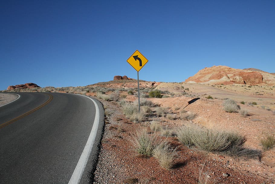 usa, nevada, valley of fire, road, sign, communication, road sign, transportation, sky, nature