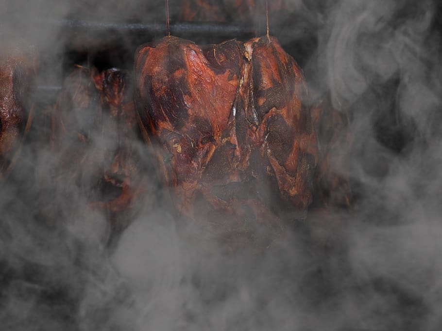 daging asap, ham, merokok, makan, makanan, daging, diasap, daging babi asap, berisi, mentah