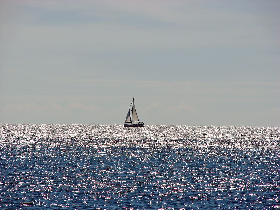 sea, summer holiday, sailing boat, shimmer, blue, sky, water, reflection, sparkle, nautical vessel