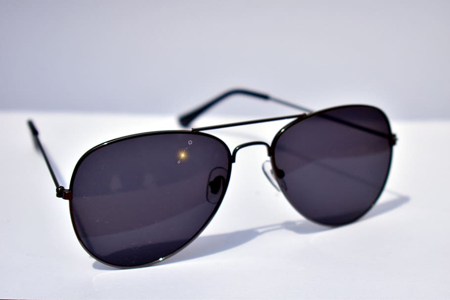 black, aviator-style sunglasses, white, surface, aviator sunglasses, shades, sun, glasses, fashion, sunglasses