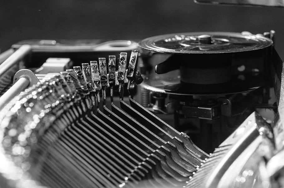 typewriter, black white, black and white, mechanically, technology, details, types, close-up, arts culture and entertainment, metal