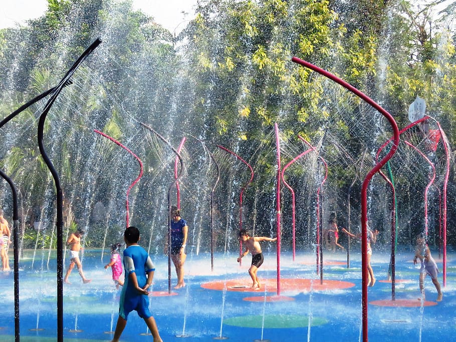 写真, 赤, パティオシャワー, パティオ, シャワー, 子供, 水遊び, ベビーシャワー, 湾岸の庭, シンガポール