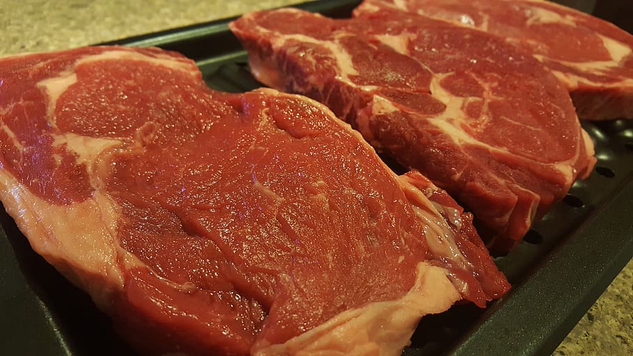 meat, steak, ribeye, flesh, raw, uncooked, cut, butcher, beef, food