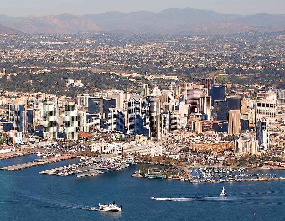 aerial, photography, high-rise, building, seashore, daytime, San Diego, California, Aerial View, City, san diego