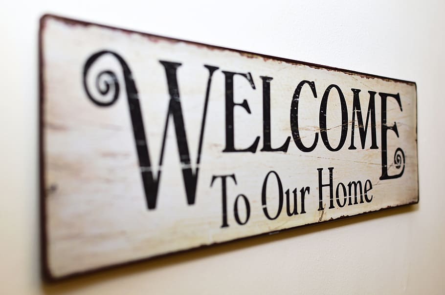 welcome, home signage, welcome to our home, tablet, an array of, banner, decoration, business, retro styled, sign