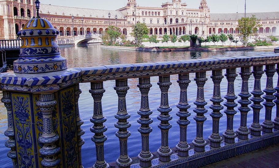 andalusia, seville, palace, instead of spain, architecture, famous Place, built structure, building exterior, water, travel destinations