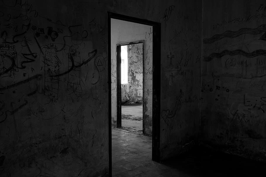 puerta, arquitectura, luz, misterio, sombra, abandonado, pared, interior, entrada, casa
