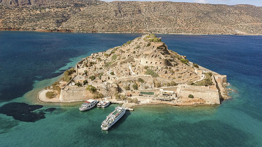 spinalonga, sea, mediterranean, greece, crete, water, island, village, ruins, fortress