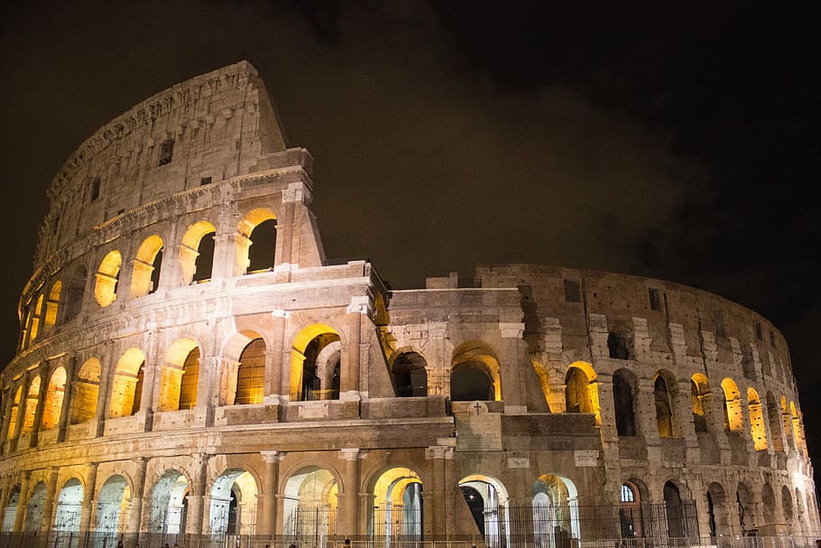 rome, italy, night, lit up, ancient, architecture, europe, landmark, travel, history