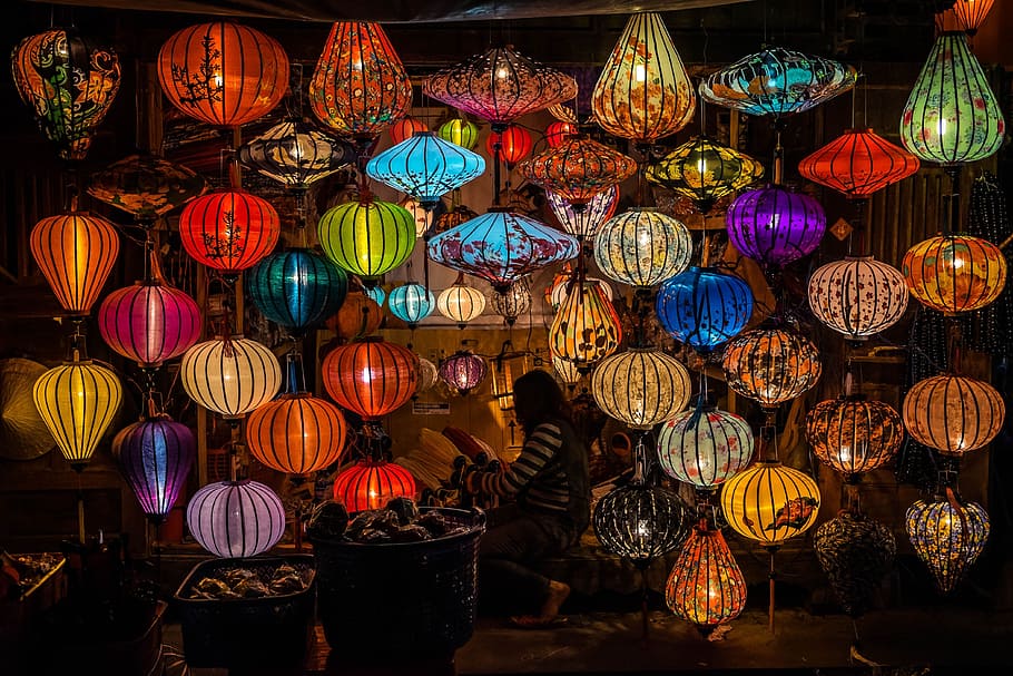 assorted-color lantern lamps, hoi an, vietnam, lampingons, lighting equipment, illuminated, multi colored, decoration, hanging, lantern
