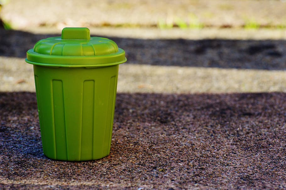 green plastic bin, garbage, bucket, green, waste bins, dustbin, waste, container, ton, throw away society