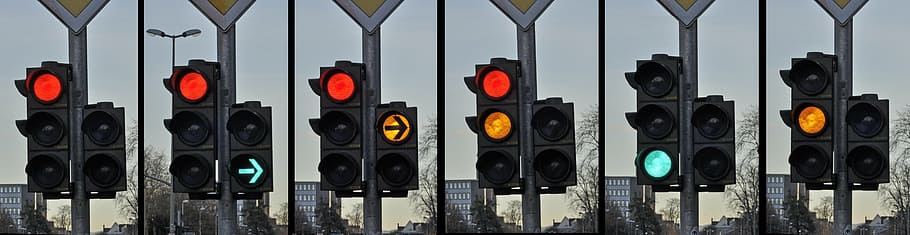 turned-on traffic lights, traffic light, signal, traffic, street, road, sign, safety, stoplight, transportation