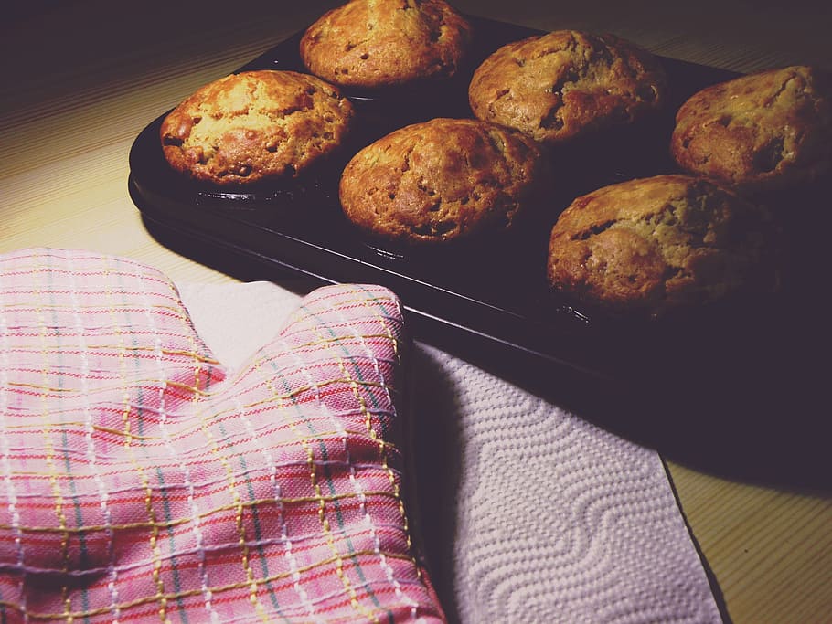 Baking Pan, Muffin, Dough, the dough, baking, glove, food and drink, food, indoors, freshness