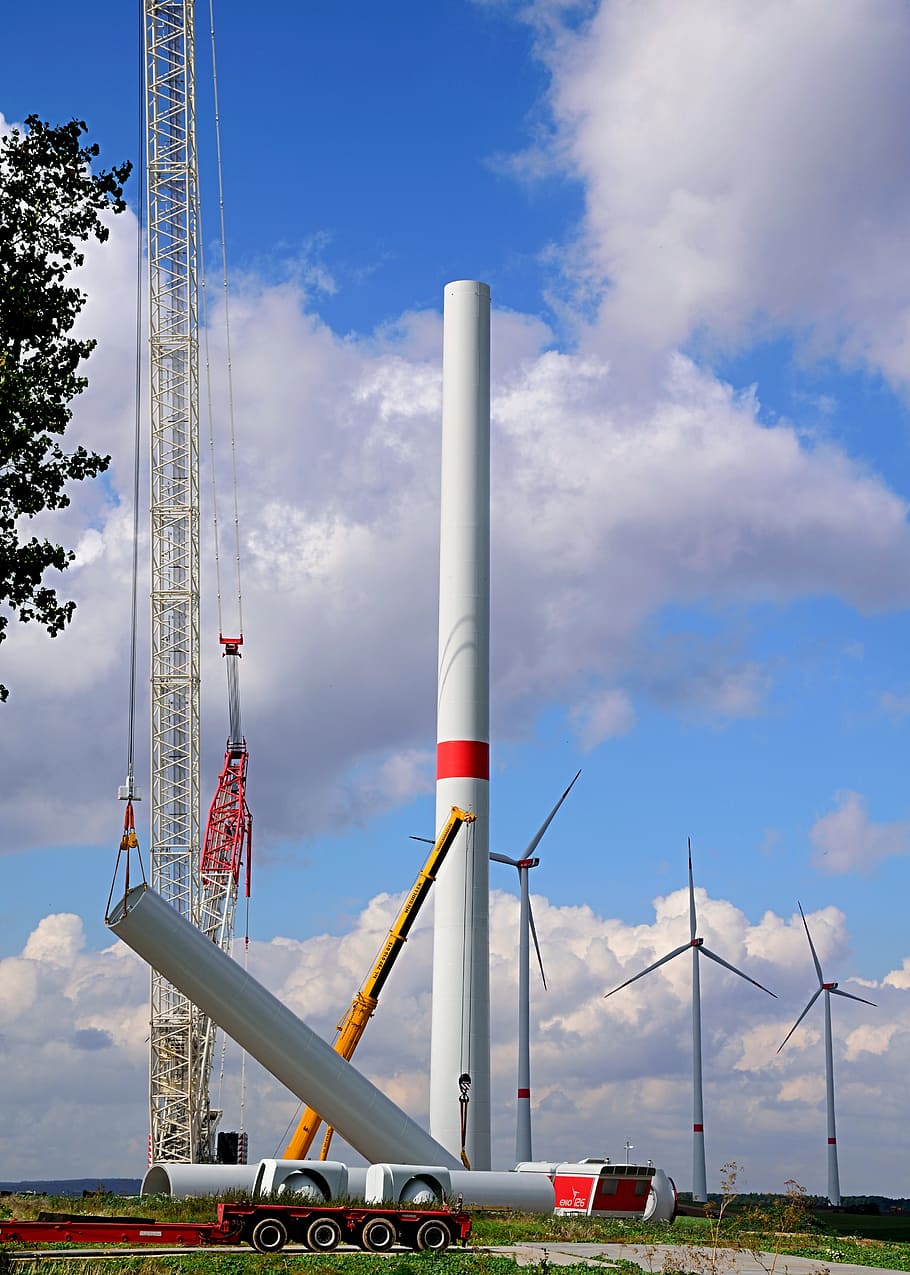 発電所の風車のインスタレーション, 風車, サイト, エコ電気, 風力, 風力タービン, 空, 雲-空, 日, 自然