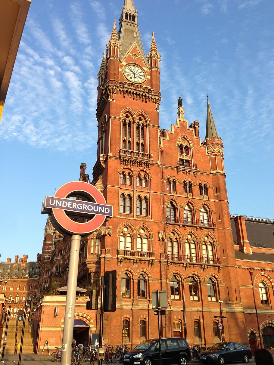 london, underground, railway station, st pancras, shield, building exterior, built structure, architecture, sky, building