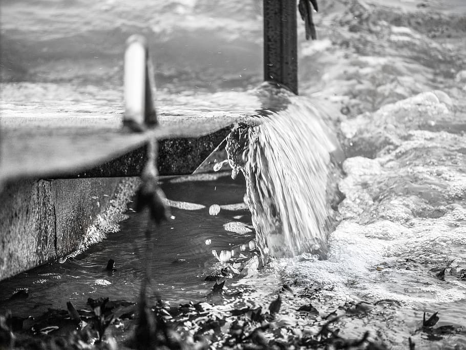 water, waterfall, neuharlingerseiel, black and white, waters, sea, motion, nature, day, blurred motion
