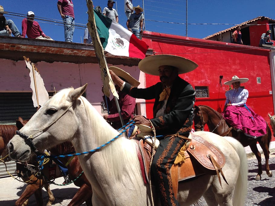 men, riding, horses, houses, mexico, horseman, mexican flag, design, horseback, fllag