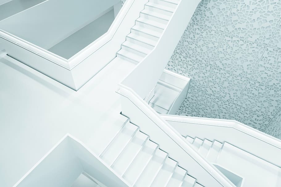 branco, concreto, escadas, cinza, parede, arquitetura, construção, infraestrutura, escada, dentro de casa