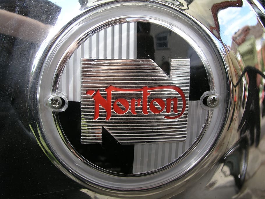 norton, bike, badge, emblem, text, western script, metal, close-up, communication, mode of transportation