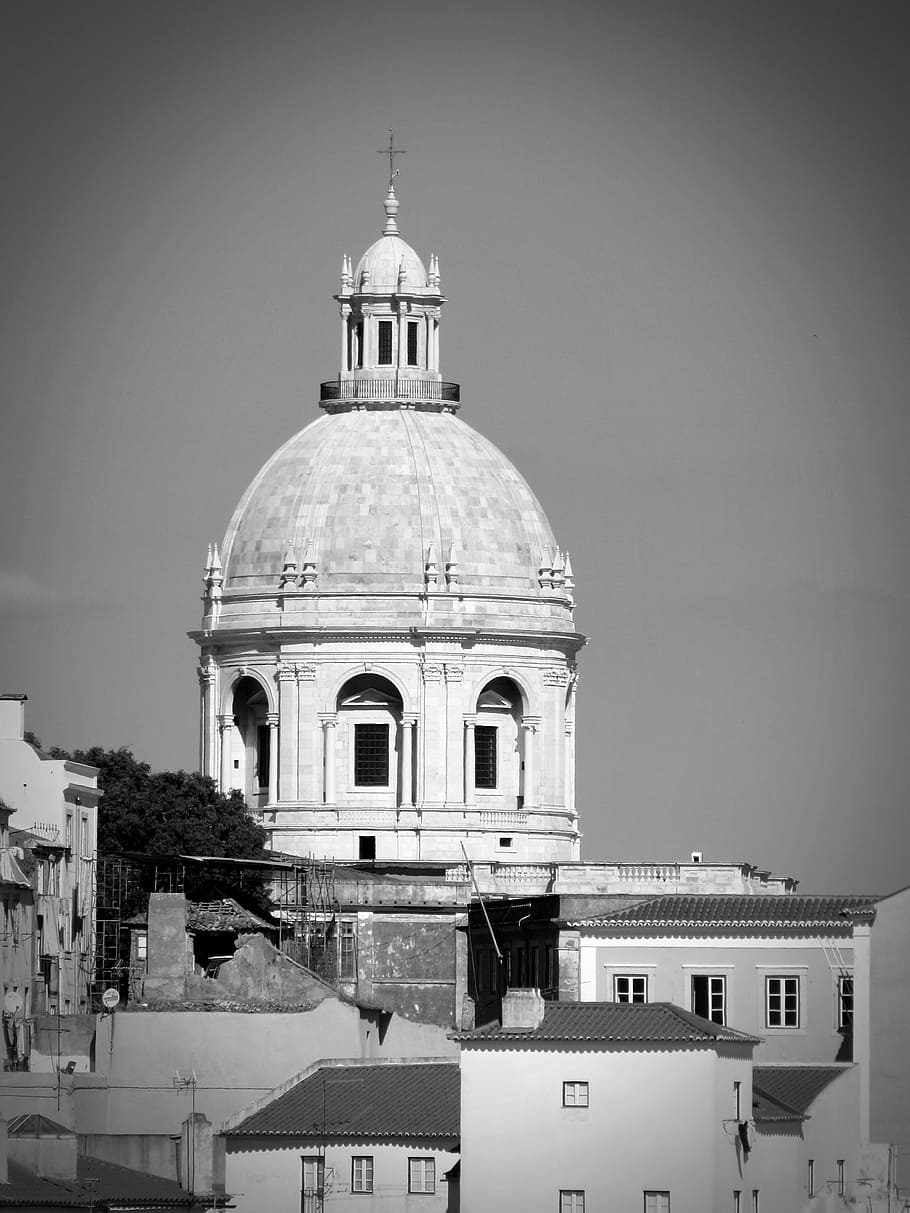 lisbon, church, portugal, old town, steeple, dome, building exterior, architecture, built structure, building