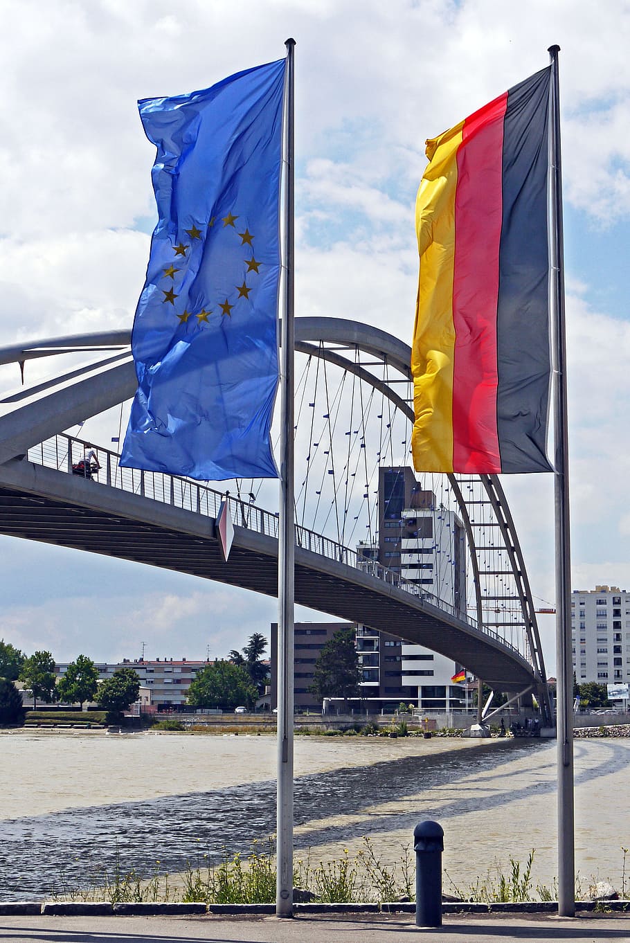 three countries bridge, rhine, germany, france, switzerland, pedestrian, cyclists, weil am rhein, huningue, river