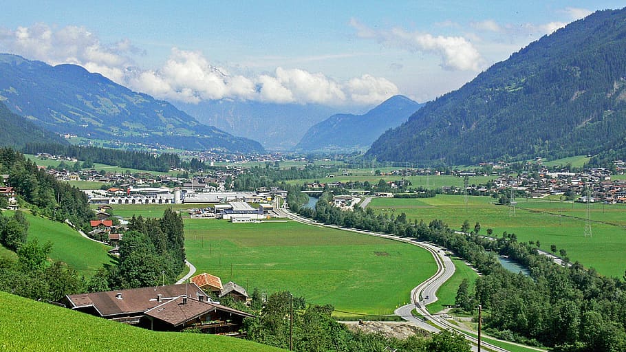 zillertal, tirol, kaltenbach, vista norte, natureza, paisagem, montanhas, alpino, áustria, vista