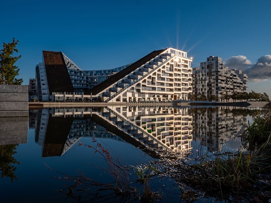 modern, architecture, water, reflections, orestad, copenhagen, denmark,  building, city, urban | Pxfuel