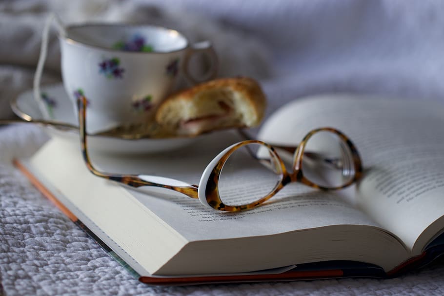 reading, glasses, book, tea, cup, lenses, fashion, accessory, close up, eyeglasses