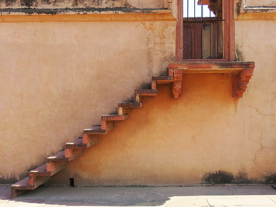 india, gradually, wall, building, stairs, emergence, old, graphically, staircase, architecture